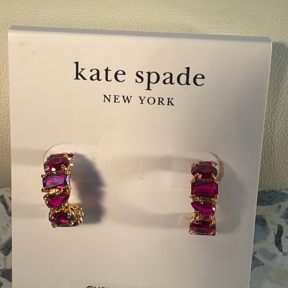 kate spade Jewelry - NWT Kate Spade Candy Shop Ruby CZ Huggie Earrings Gold Tone